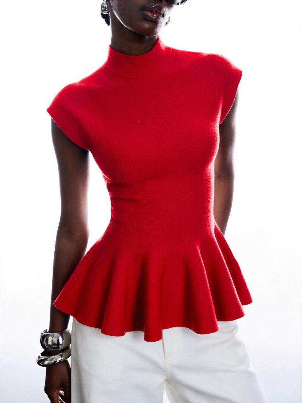 Fiery Red Casual Women's Half Collar Sleeveless Sweater